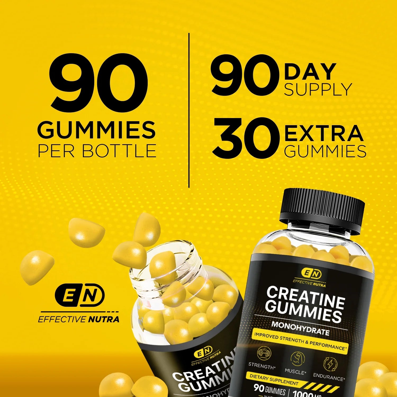 Creatine Gummies for Men & Women - Creatine Monohydrate Gummies for Strength, Muscle, Energy - Natural Lemon Flavor (90Ct)