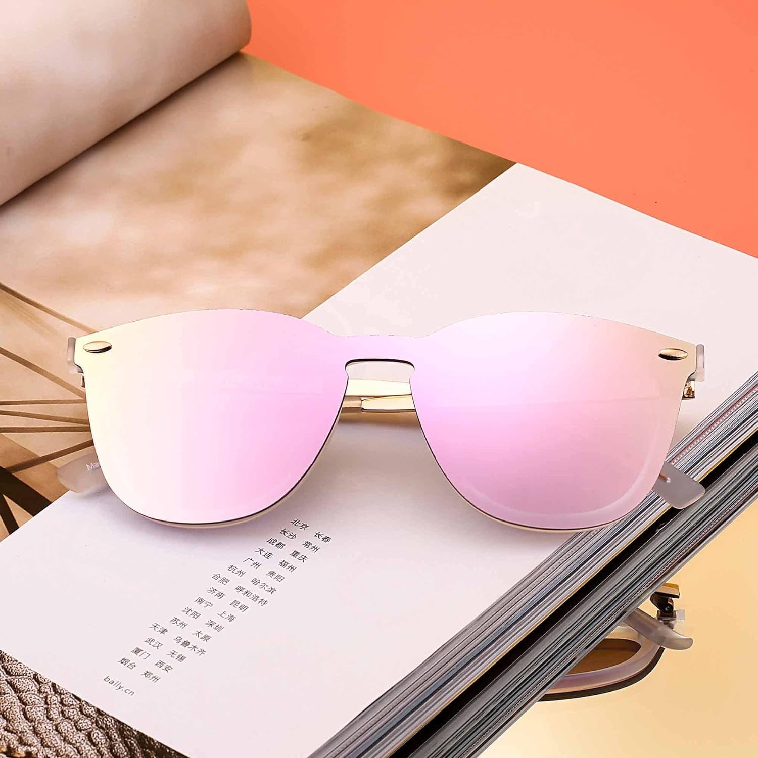 Trendy Rimless Mirrored Sunglasses Reflective Sun Glasses for Women Men