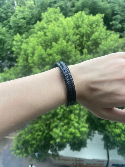 Black PU Leather Magnetic Bracelet