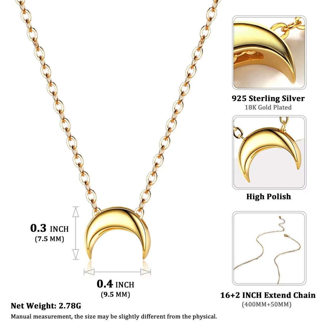 18K Gold Plated Moon Pendant Necklace