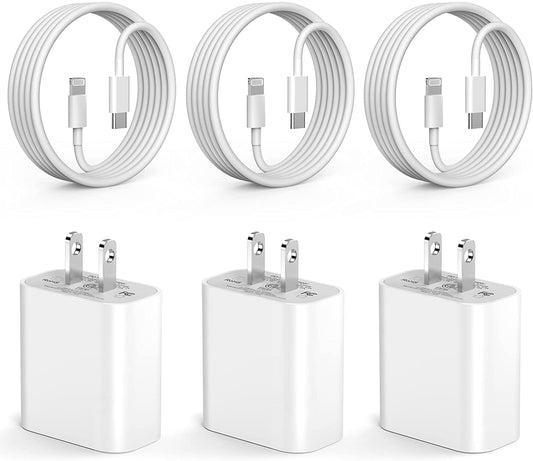 Iphone Fast Charger, 3 Pack [Apple Mfi Certified] PD 20W Type C Fast Charger Block with 6FT USB C to Lightning Fast Charging Data Sync Cable Compatible for Iphone 14 13 12 11 Pro Max XS XR X 8 Ipad